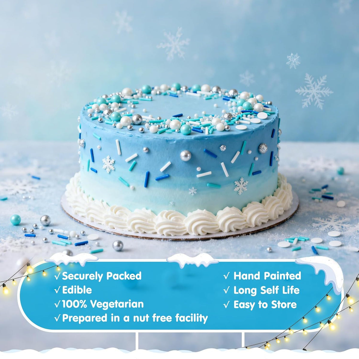 Edible Blue Silver White Sprinkles,Winter Jimmies Pearls Mix,130g/4.58oz,Perfect for Cake