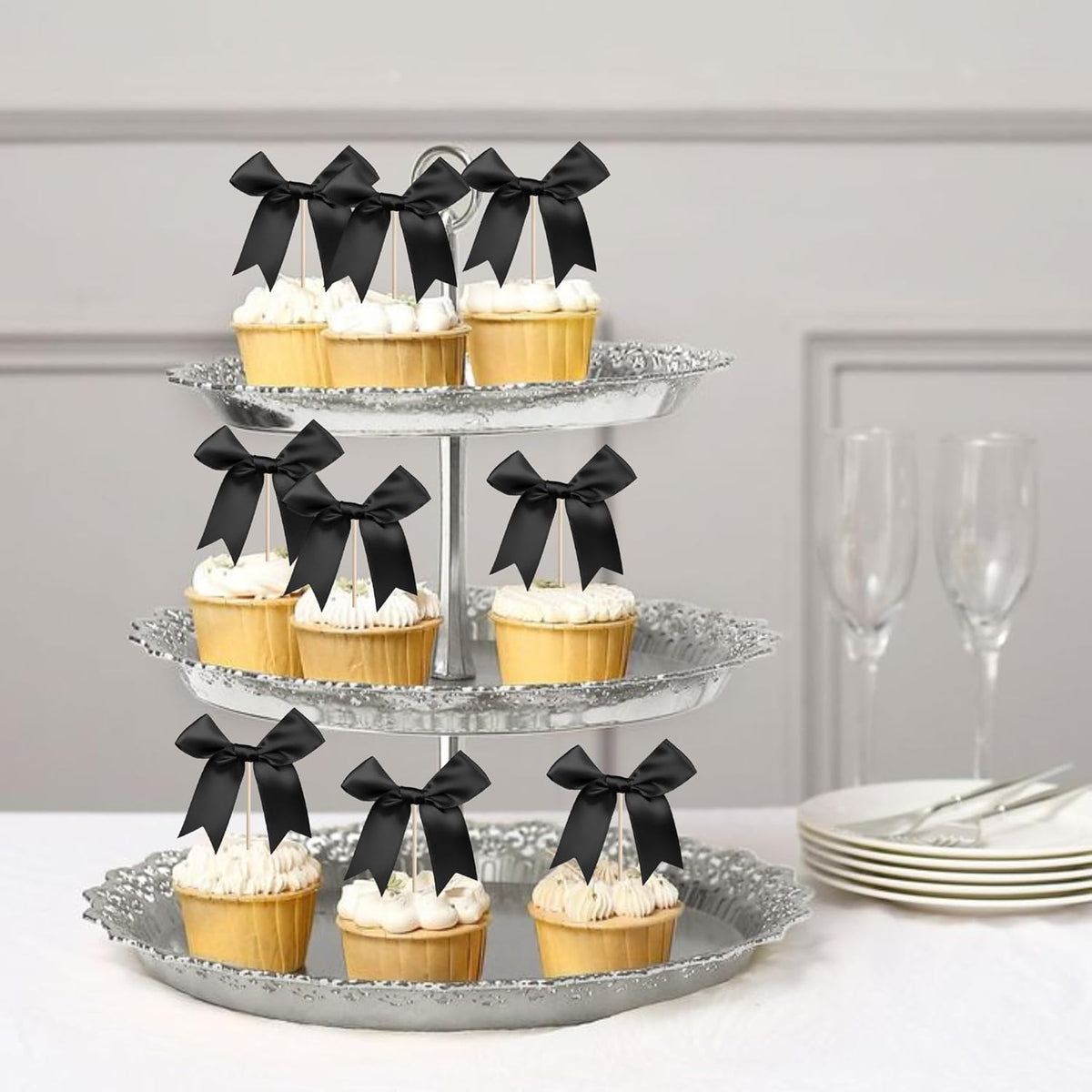24 PCS Bow Cupcake Toppers Bowknot Cake Toppers Bow Cupcake Picks Bowknot Birthday Party