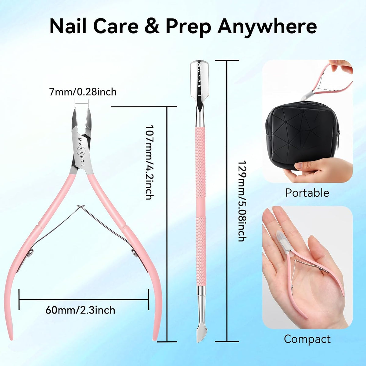 Makartt Cuticle Trimmer with Cuticle Pusher - Stainless Steel Cuticles Nipper with Dual Spring