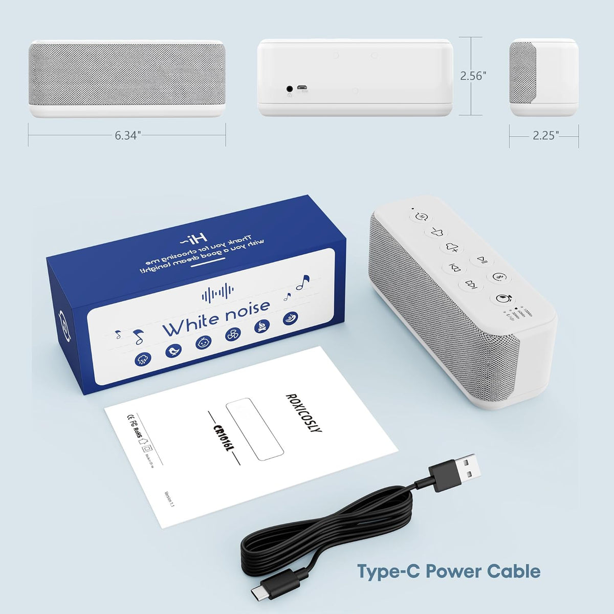 White Noise Sound Machine with Bluetooth,3000mAh Battery Powered,40H Long Lasting,Hi-Fi