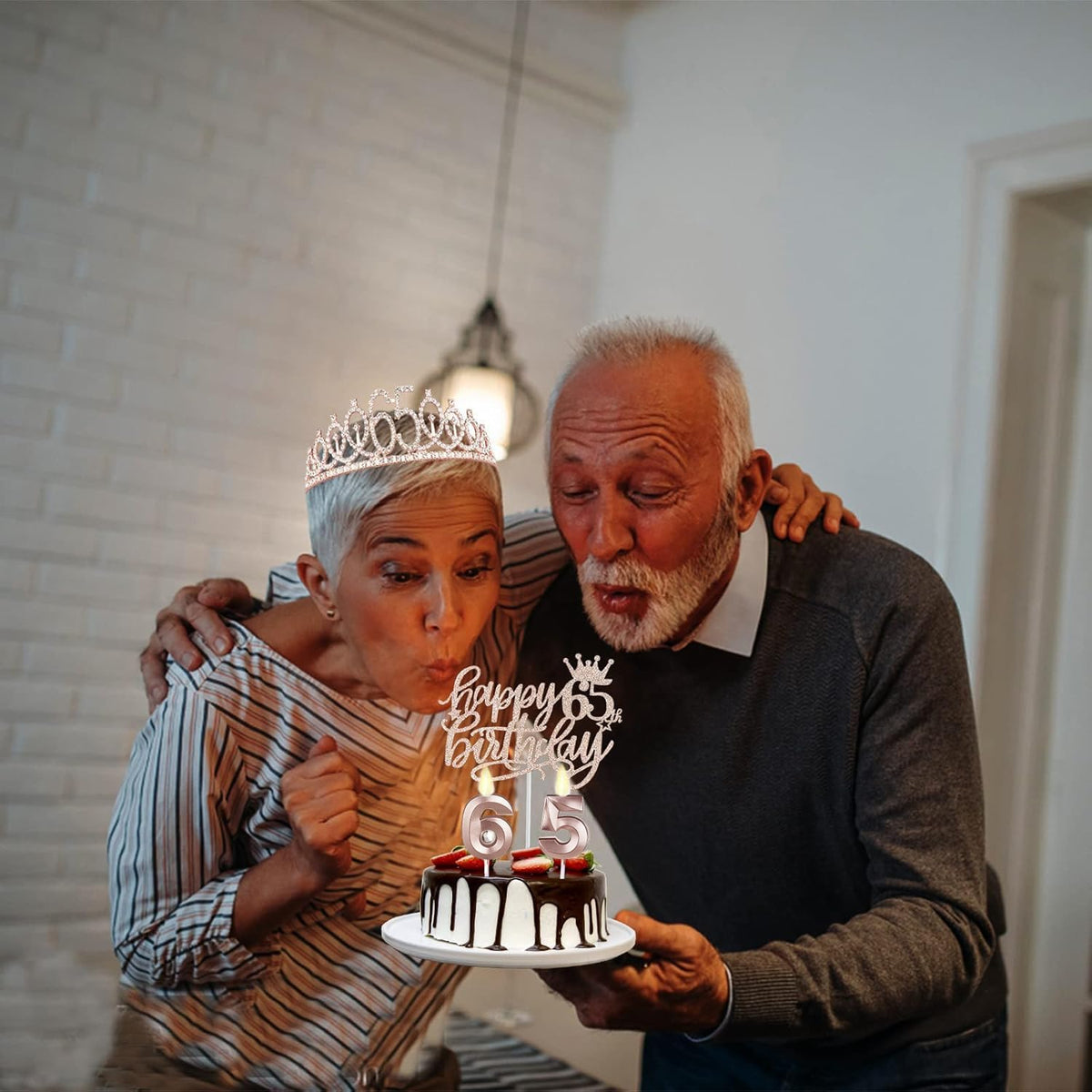 65th Birthday Decorations for Women, Including Sash, Crown/Tiara, Candles, Cake Topper, 65th