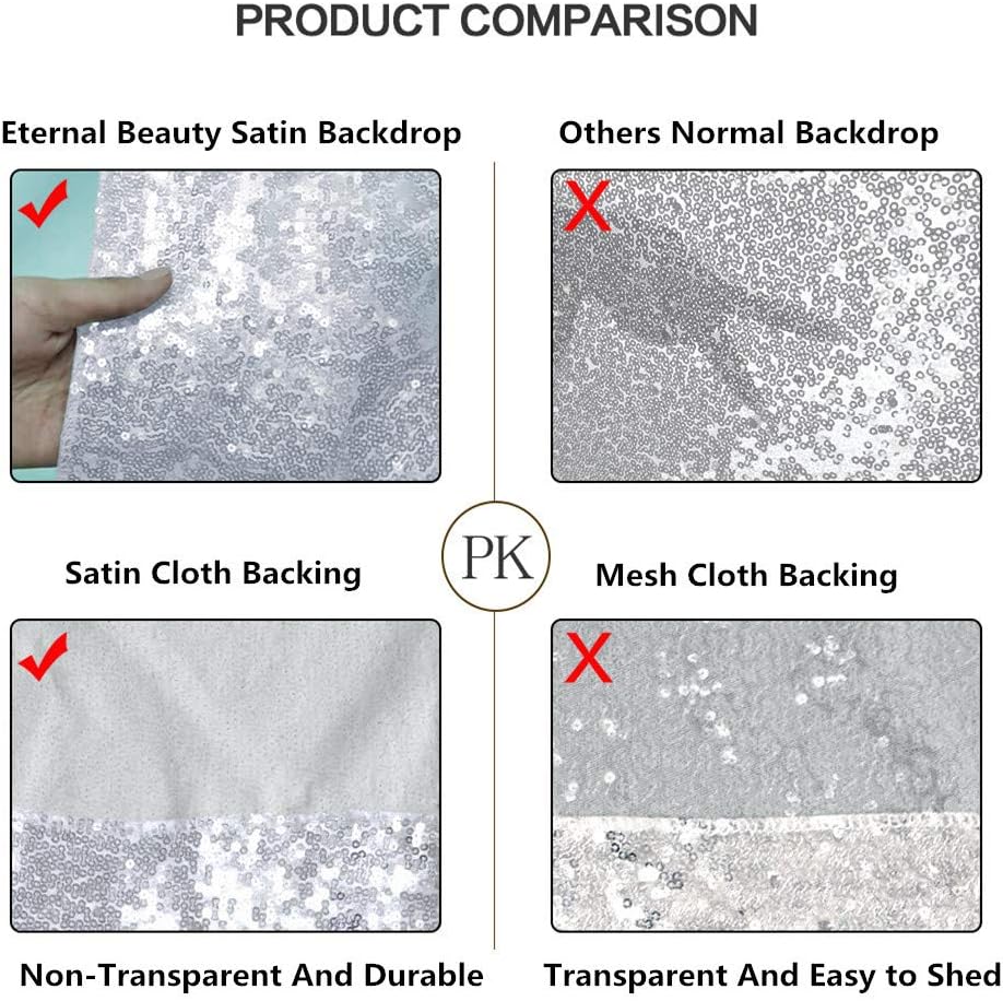 Eternal Beauty Silver Thick Sequin Backdrop, 10x10 Ft Glitter Background Curtains for Shimmer