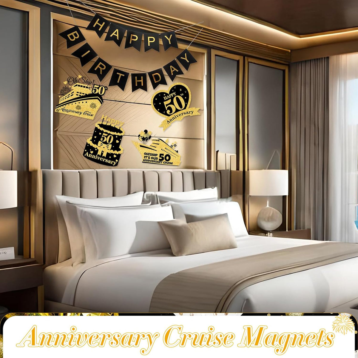 4 PCS Large 50th Anniversary Cruise Door Magnets Decorations Happy 50th Anniversary Cruise Ship