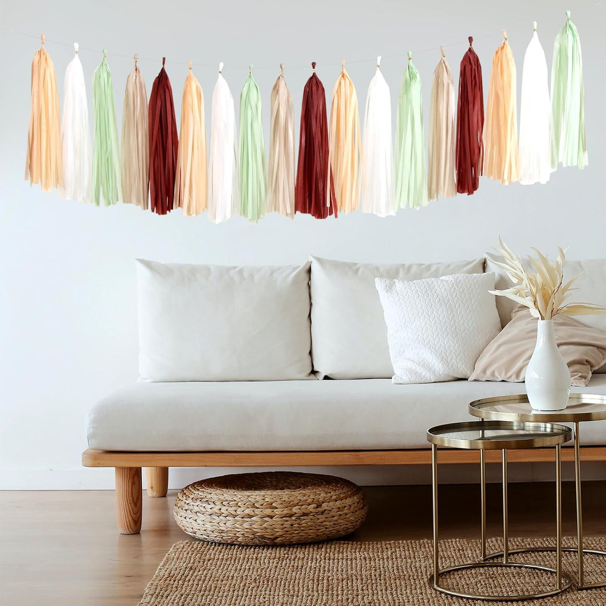 Sage-Green Burgundy Champagne-Gold Tassel-Garland - 25pcs Boho Wedding Party Decorations Banner