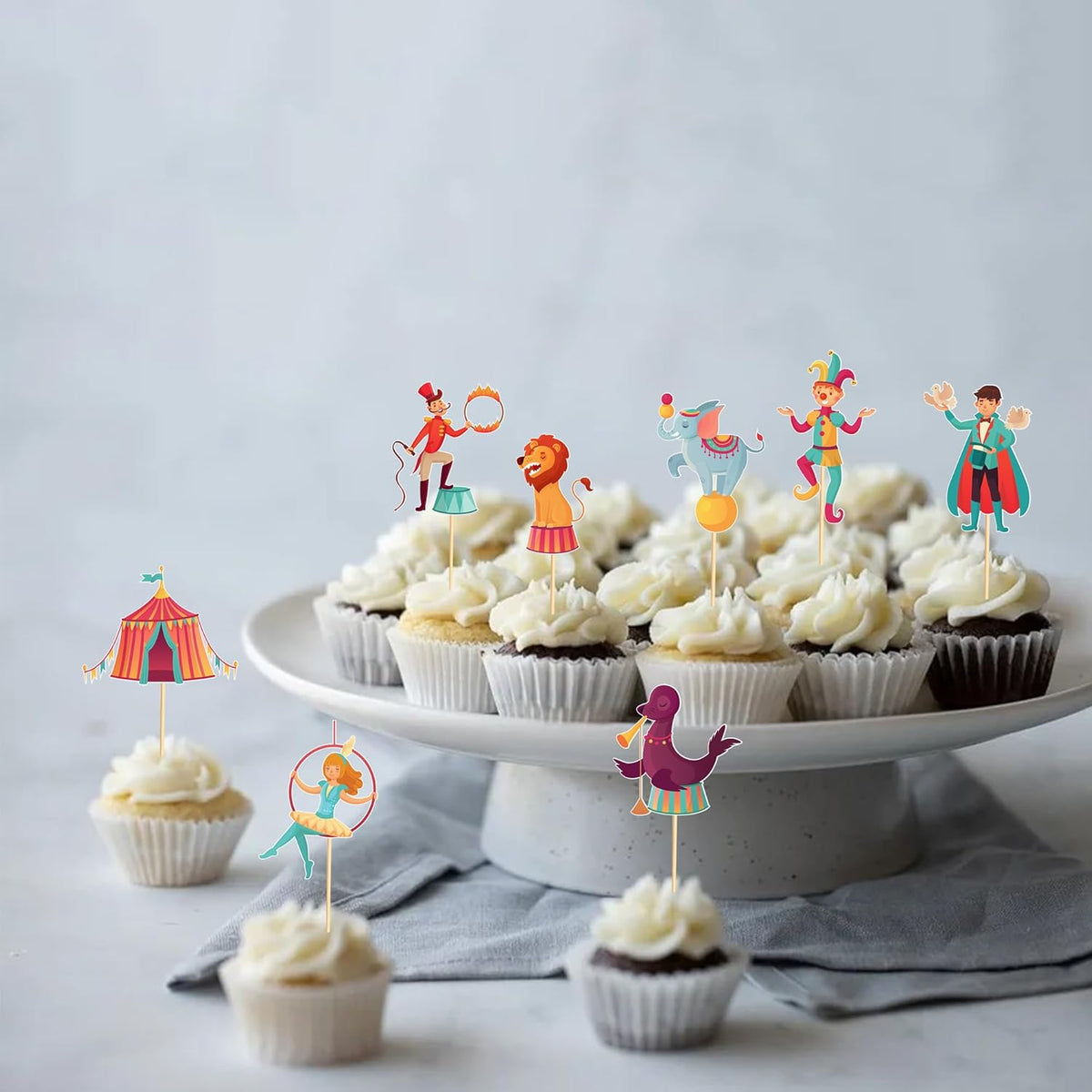 24pcs Circus Cupcake Toppers Carnival & Circus Party Decorations - Perfect for Cupcake, Cake & Baby