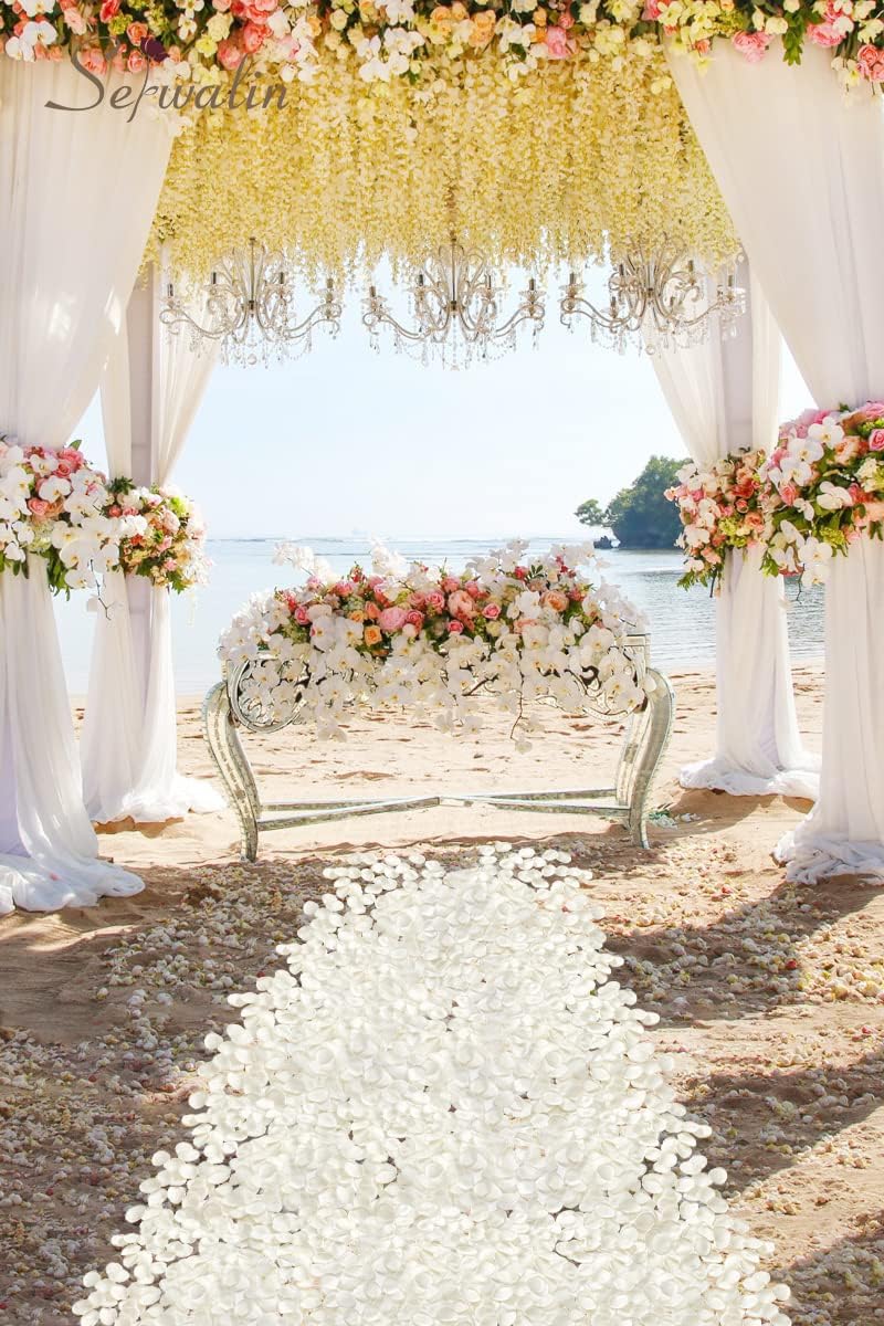 Serwalin 300pcs Silk Rose Petals Flower Petals for Weddings Ivory White Petals Fake Rose Petals