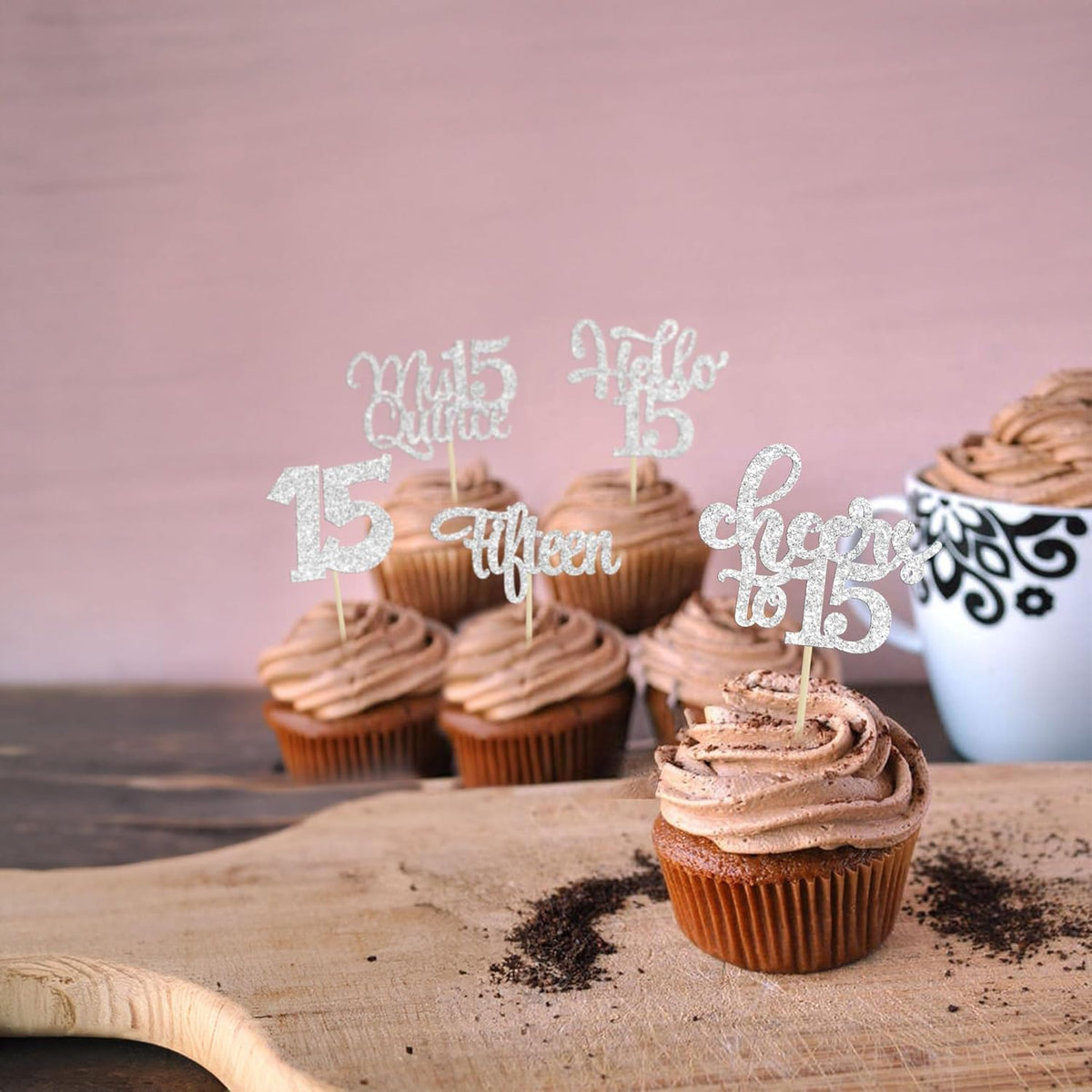 30Pcs 15th Birthday Cupcake Toppers Fifteen Cupcake Picks Cheers to 15 Years Old Mis Quince 15 Cake