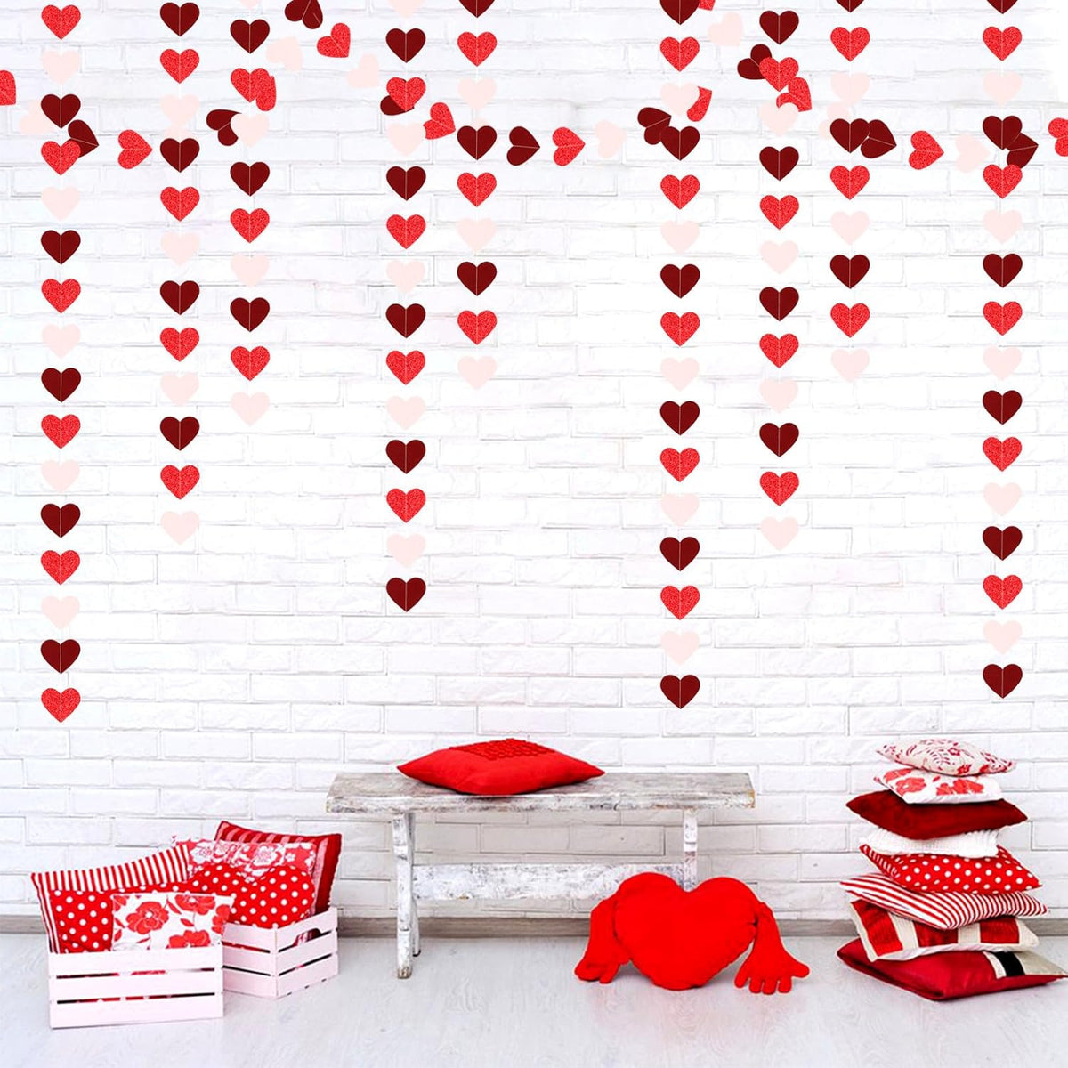 Party Decorations Pink-Red Heart-Garland - 52ft Burgundy Proposal Special Night Galentines Hanging