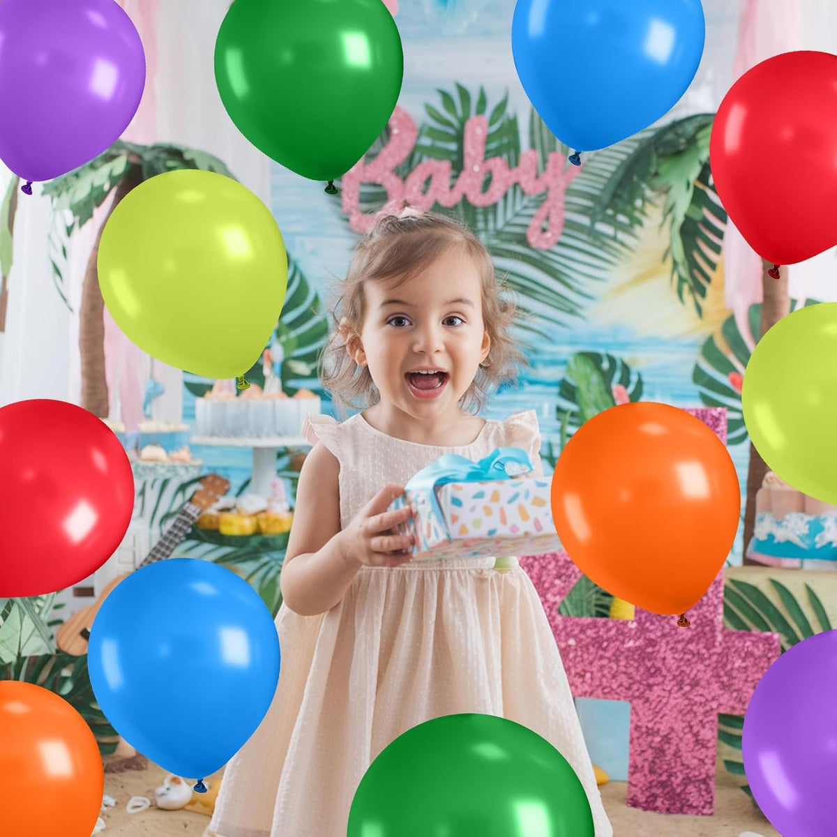 Paready Green Purple Balloons Set, 50 Pcs Colorful Balloon, 12 Inch Red Orange Blue Latex Party