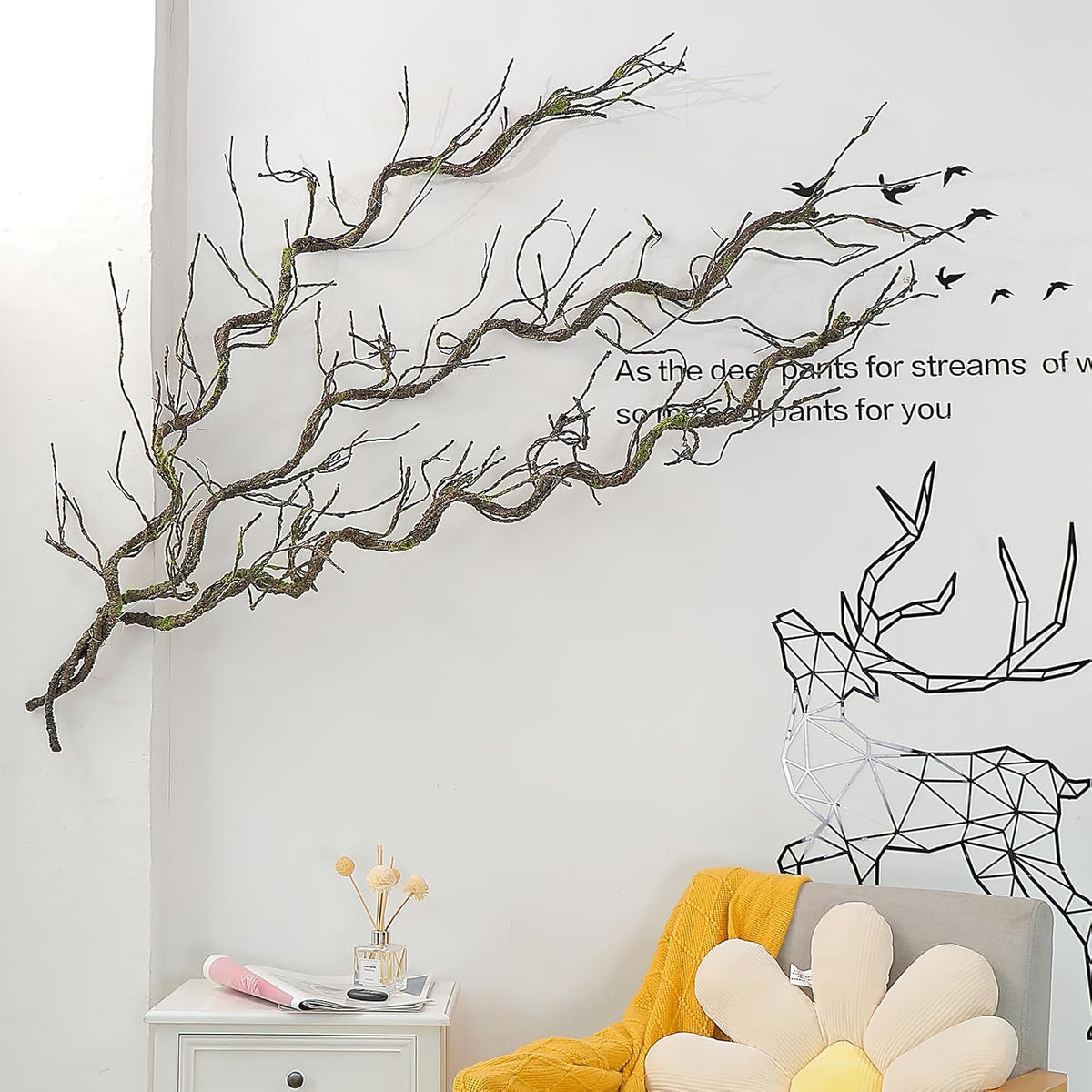 180cm/70.86in Bendable Artificial Tree Branches Liana Vines Garland Rattan with Moss Fake Plants