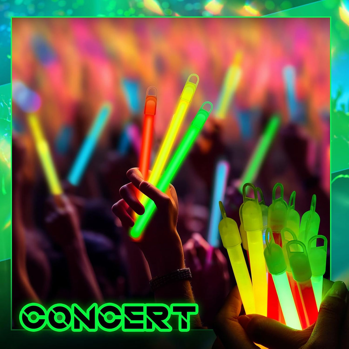 Lewtemi 4" or 6" 100 Pack Bright Glow Sticks Bulk, Glow in The Dark Party Supplies Birthday and