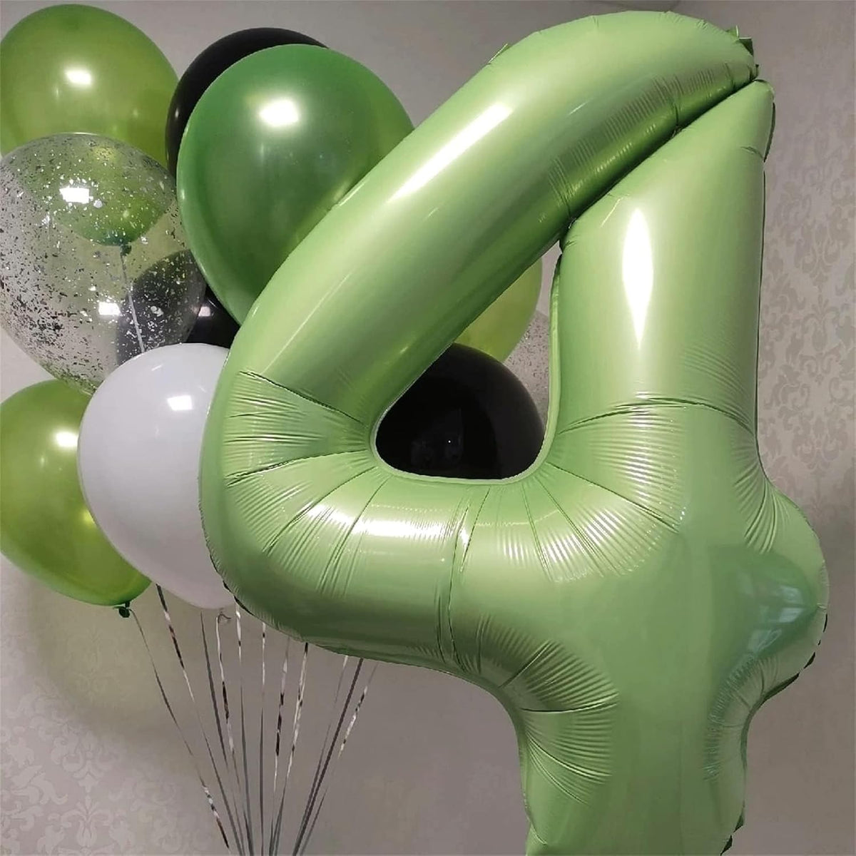 40 Inch Sage Green Foil Balloon Number 4, Large Self Inflating Olive Green Number Balloons 0-9