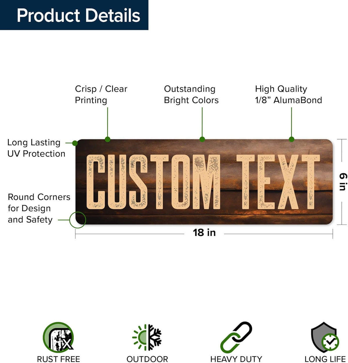 Custom Sign, Custom Street Sign, 11 Font Colors, 13 Font Styles, 4 Hole Options, 22 Sizes, 6x18