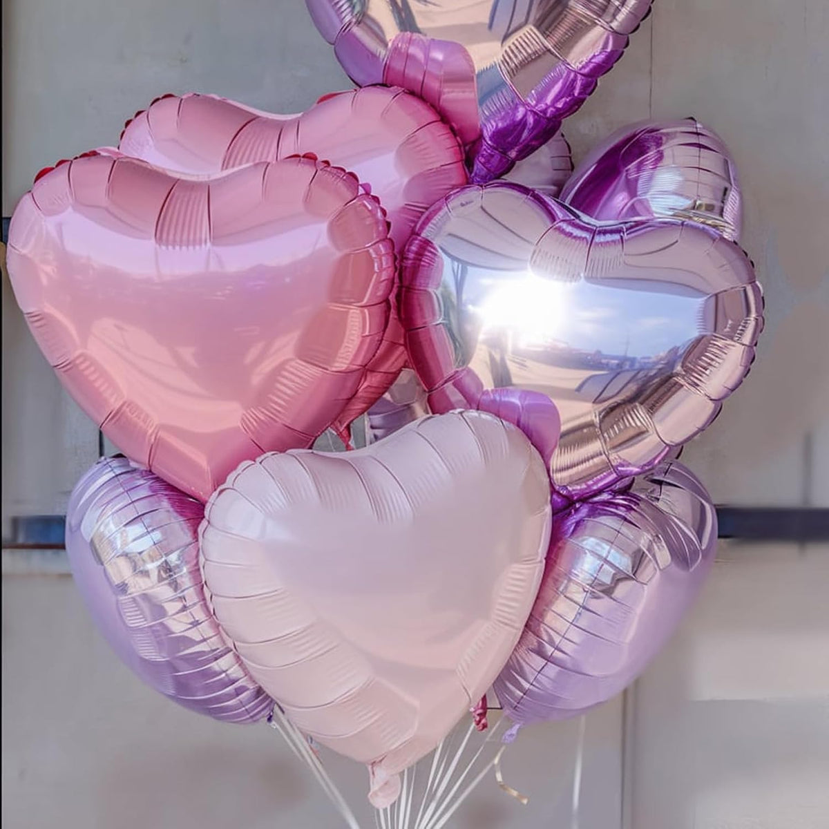 Pink Purple Heart Balloons, 18 Inch Light Purple and Pink Heart Shape Balloons, 12PCS Pastel Pink
