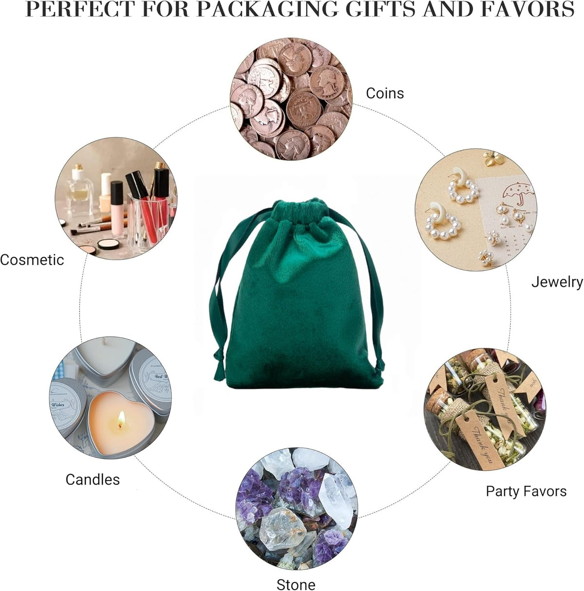 QIANF 12pcs Hunter Green Velvet Drawstring Bags 3x4 inches Mini Velvet Cloth Gift Bags Jewelry