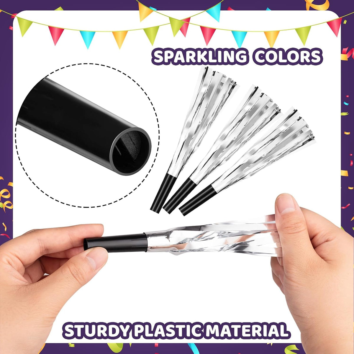 36 Pcs Noise Makers Birthday Blowers Glitter Metallic Fringed Party Blow Horns for Birthday Baby