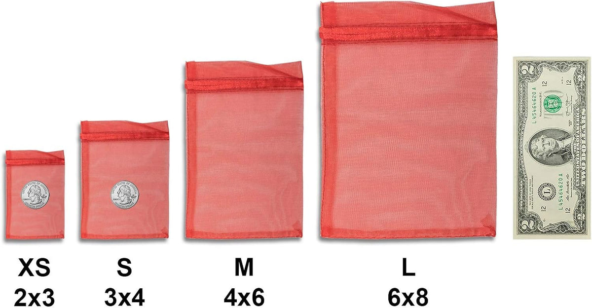 TheDisplayGuys 48-Pack 2" x 2-3/4" Red Sheer Organza Gift Bags with Drawstring, Jewelry Candy Treat