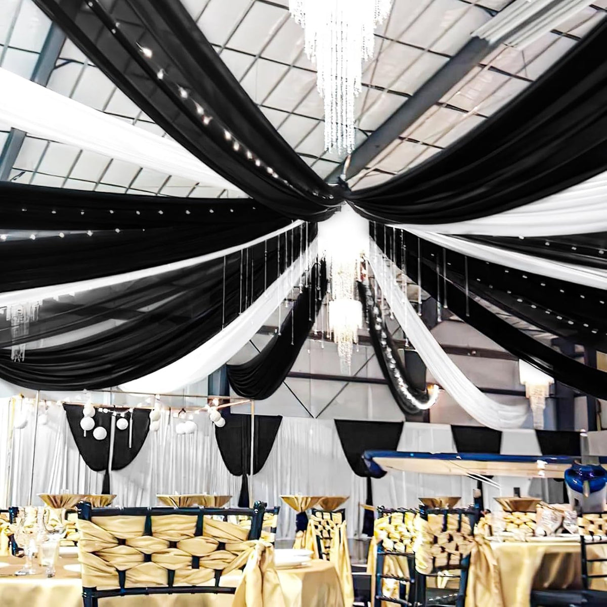 6 Panels Black Ceiling Drapes for Wedding 5ftx10ft Chiffon Fabric Arch Draping Curtains Sheer