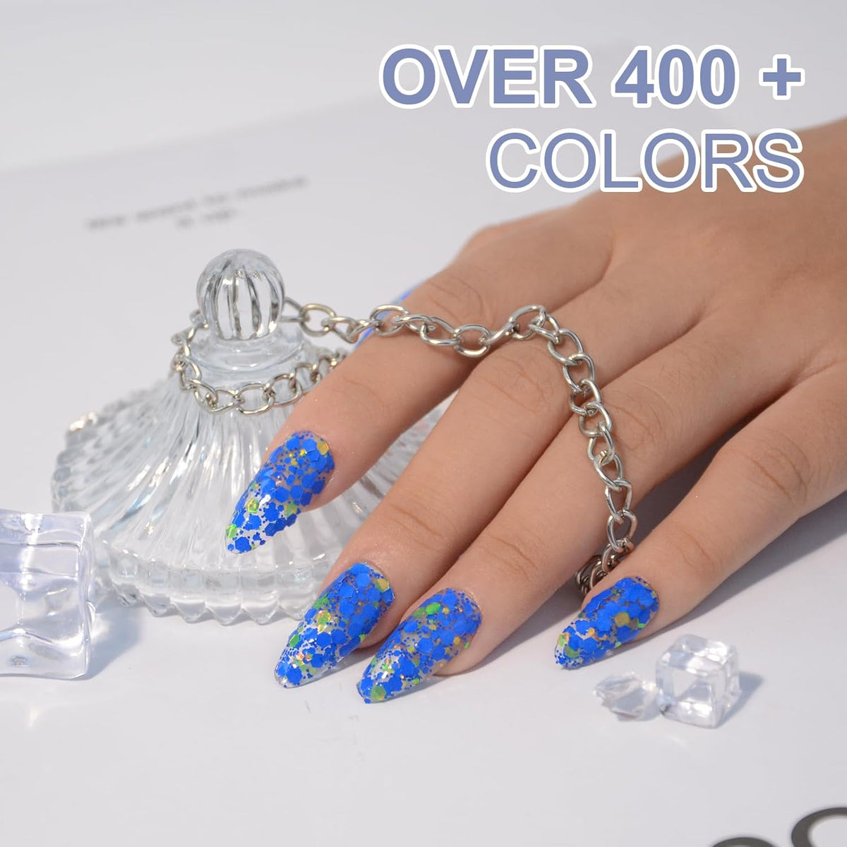 Dopamine Nail Dip Powder - Blue Glitter Hexagon Sequins Paillette Dip Powder Nails - Long-lasting