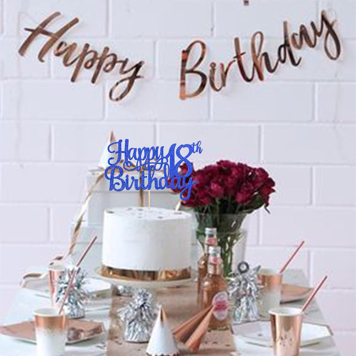 1 PCS Happy 18th Birthday Cake Topper Glitter Cheers to 18 Years Birthday Cake Pick 18 Fabulous