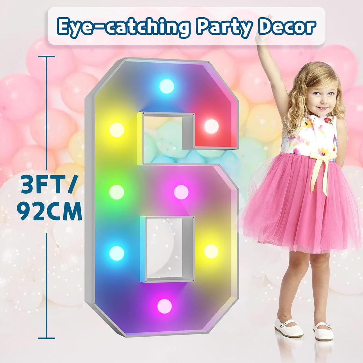 imprsv 3FT Colorful Marquee Numbers,18 Colors Number 6 with Remote, Light Up Numbers Sign for 3rd