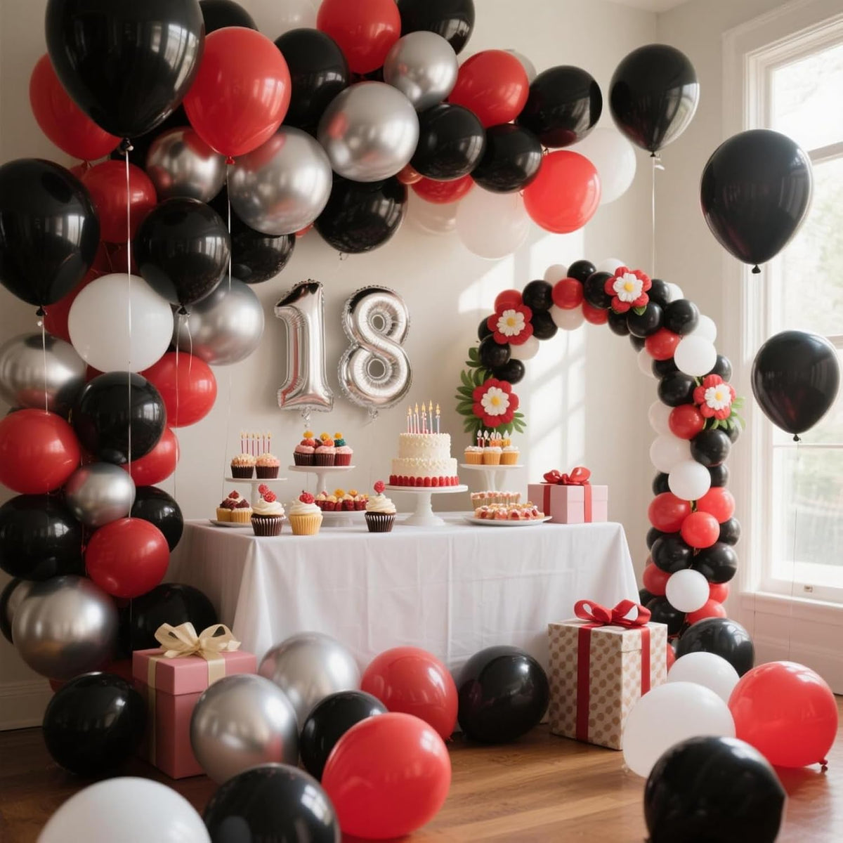 412Pcs Red Black and White Balloon Garland Arch Kit,18 12 10 5 Inch Different Size Red Black White