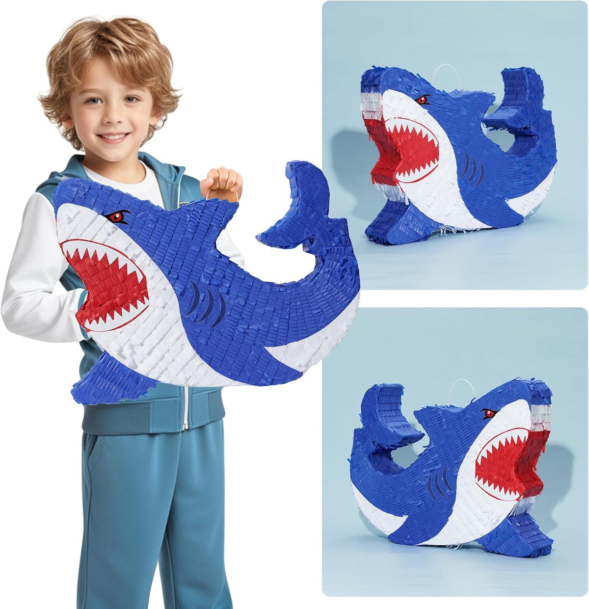 WERNNSAI Shark Piñata - Ocean Shark Birthday Party Decorations Kids Boys Pinata with Blindfold and