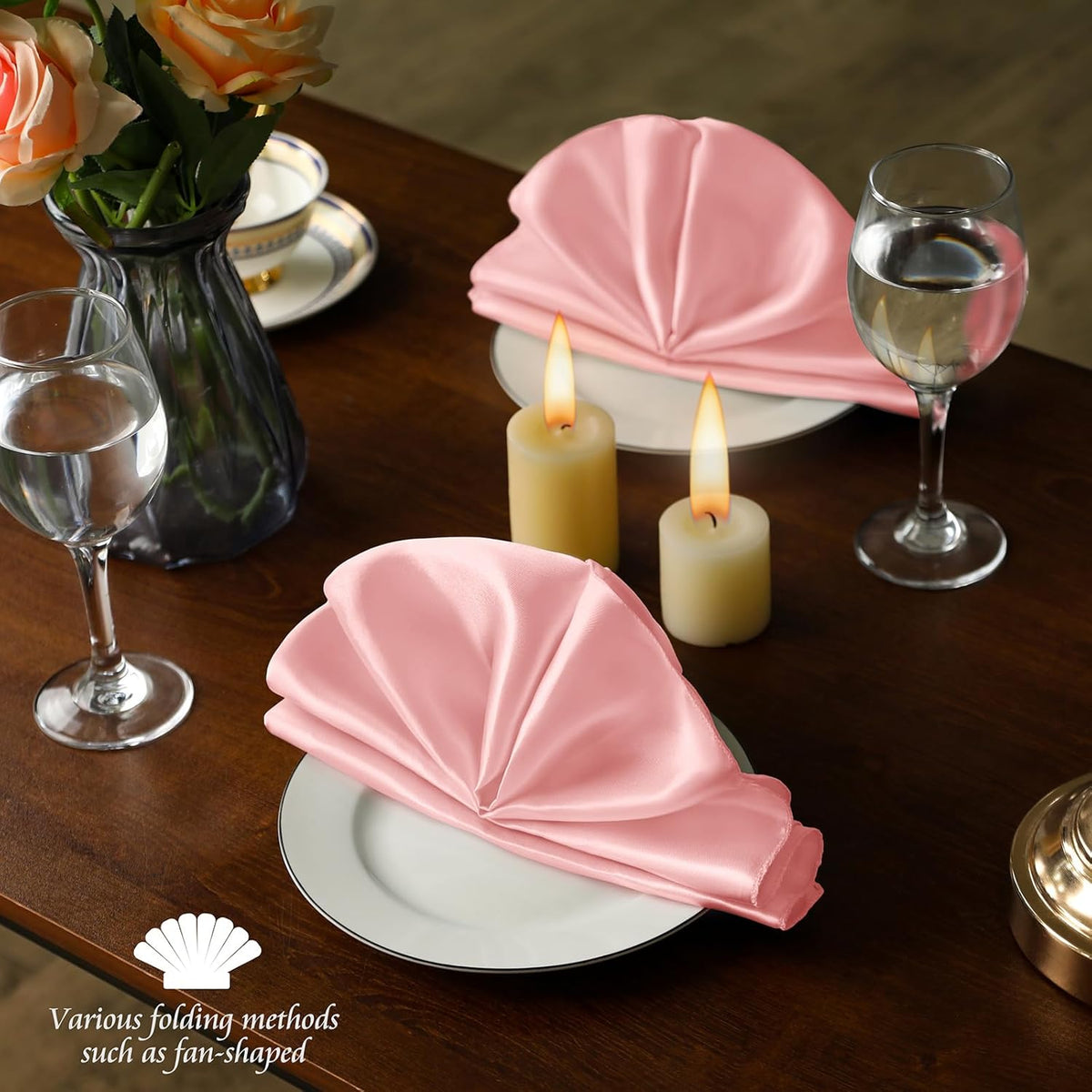 Manyshofu 60 Piece Blush Satin Napkins - 20x20 Inch Square Fabric Napkins for Wedding Dinner Party