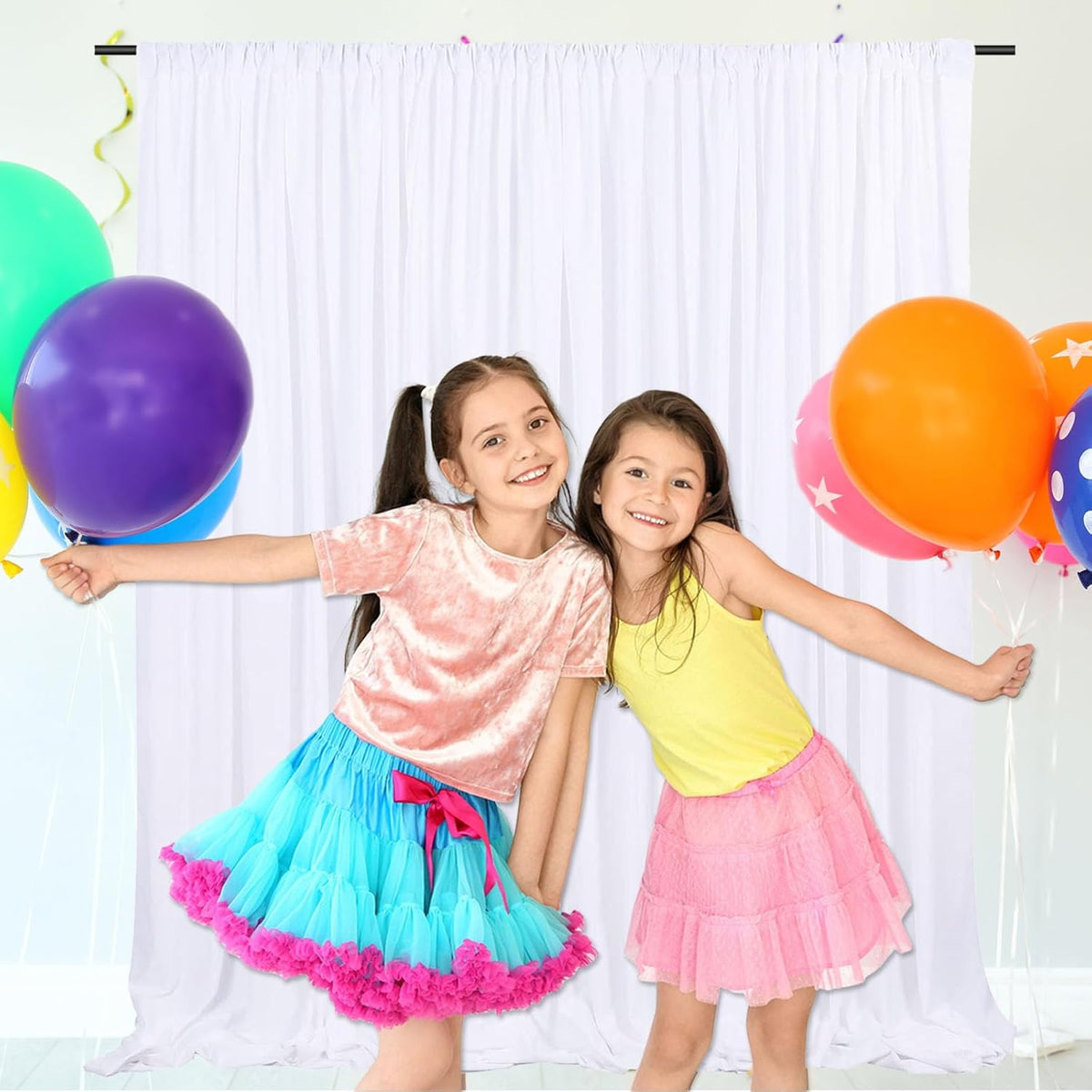 10ft x 10ft White Backdrop Curtains for Parties, Fabric Satin Background Curtain with Rod Pockets