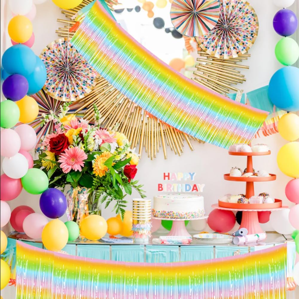 BEISHIDA 3 Packs Metallic Foil Fringe Garland Light Rainbow Wall Hanging Tinsel Fringe Banners for