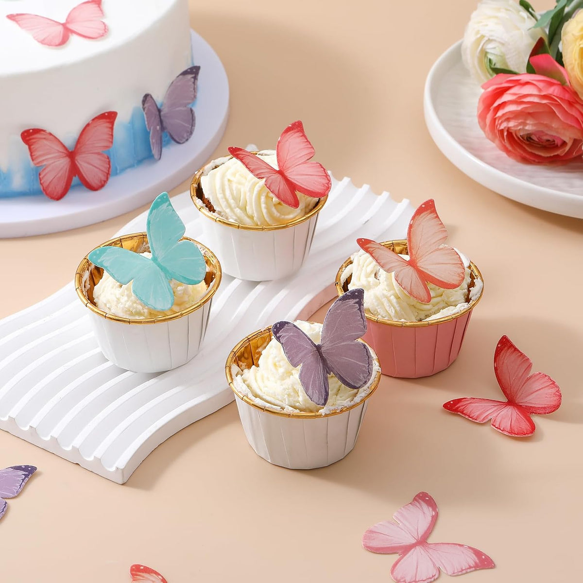 48Pcs Edible Butterflies Cake Toppers 2" Wafer Paper Butterfly for Cake Cupcake Decorations