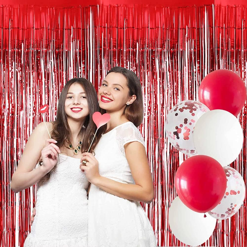 BEISHIDA 2 Pcs Red Door Streamers Tinsel Curtain Party Streamers Backdrop Fringe Foil Wall