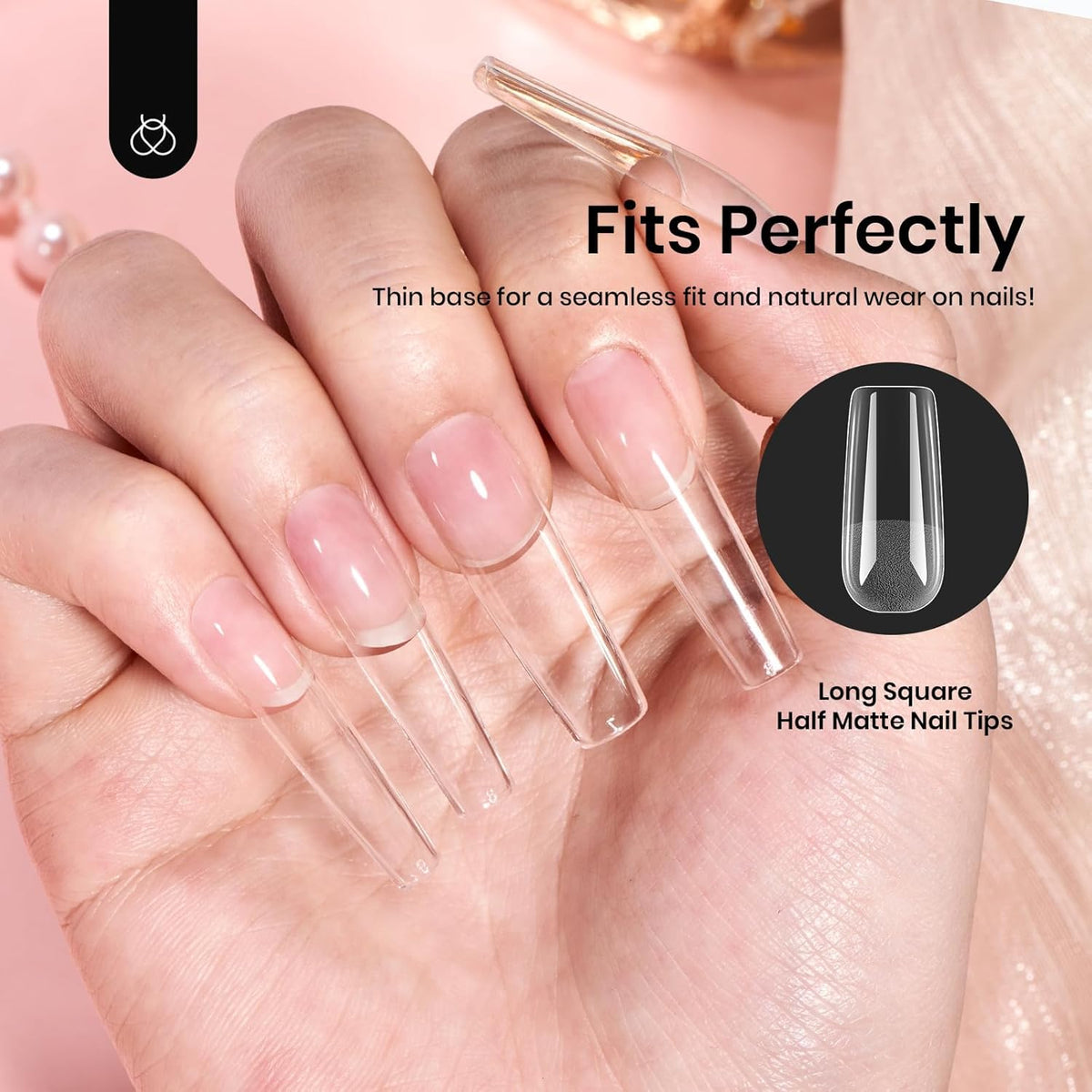 Beetles Gel Nail Tips Long Square 10 Sizes, 288Pcs Pre Shaped Half Matte Press On Nails Gelly Tips