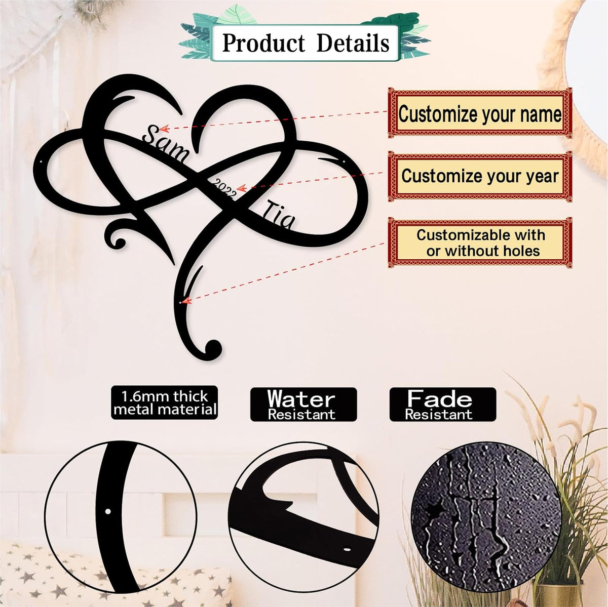 Custom Infinity Metal Sign, Personalized Metal Name Sign Engagement Wedding Gifts, Custom Name