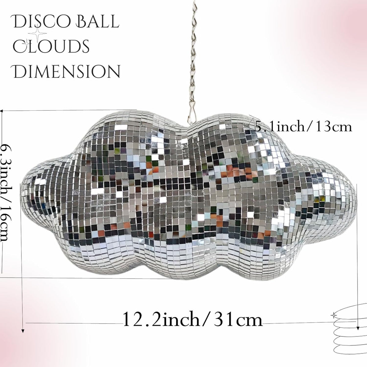 Disco Ball Cloud Shaped, Cute Hanging Party Mirror Decor with Chain, Retro Light Reflective Ball