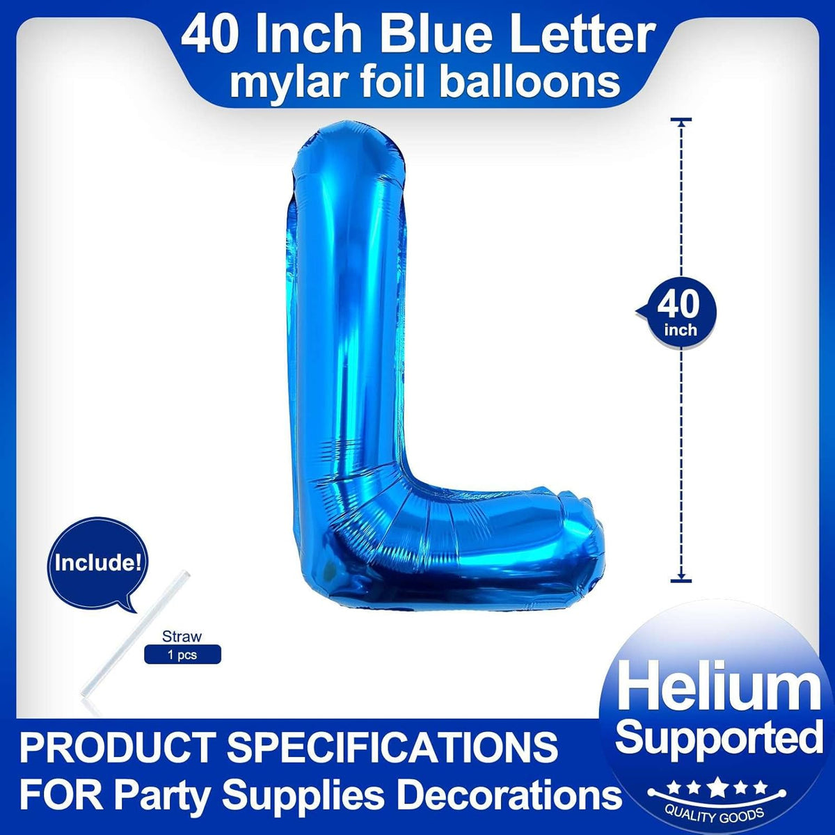 40 Inch Blue Letter L Balloons, DIY Phrase Foil Alphabet Letter L Balloons DIY Word L Banner for