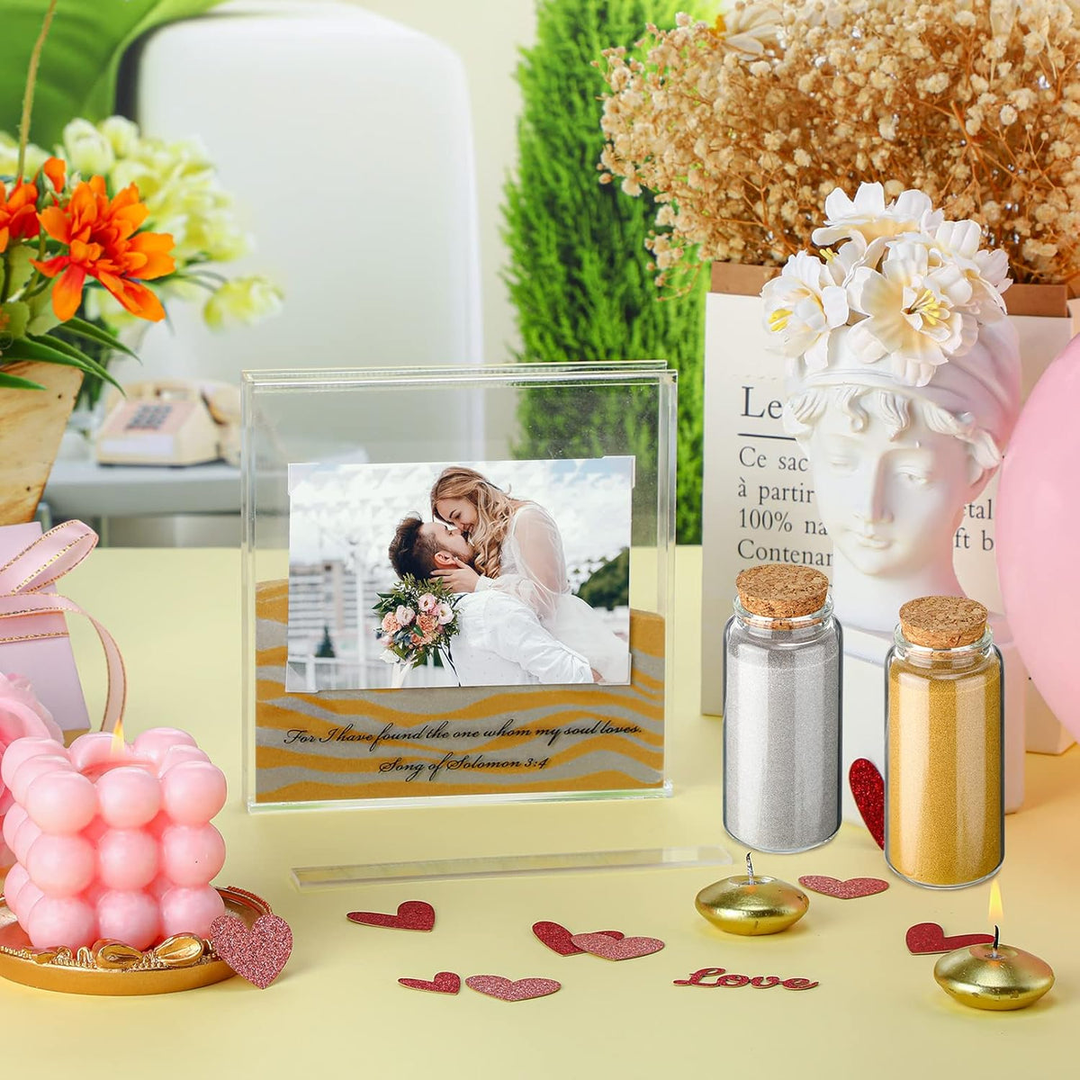 Roowest Sand Ceremony Kit for Wedding Includes Clear Acrylic Unity Sand Ceremony Photo Frame 2 Pack