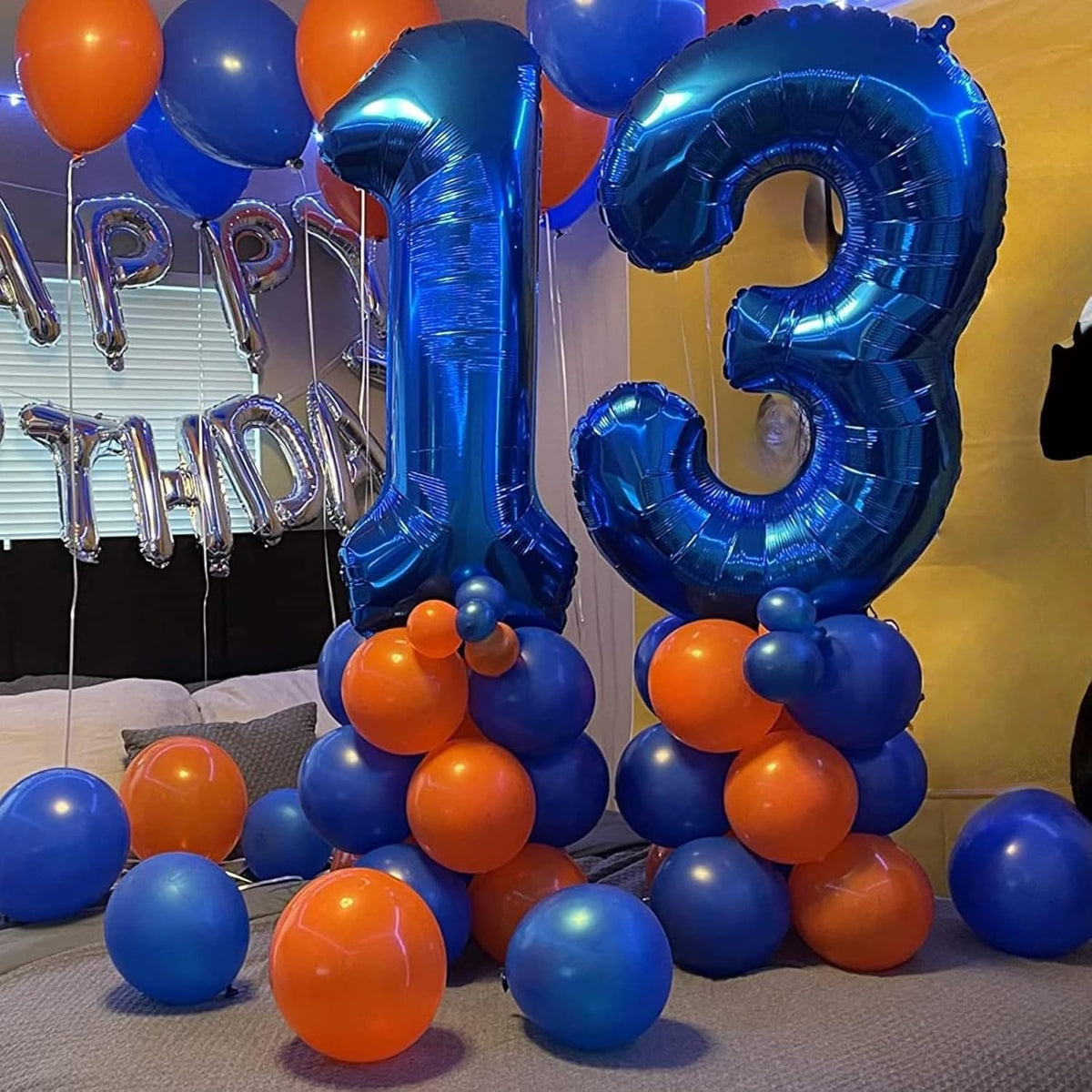 Navy Bluen Balloon Number 8, 40 Inch Large Self Inflating Royal Blue Foil Number Balloons 0-9, Dark