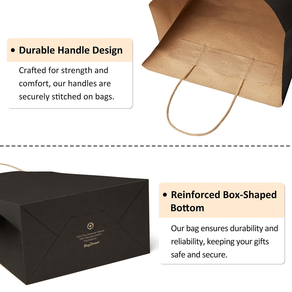 BagDream Gift Bags with Handles 5.25x3x8 Inch Small Black 25 Pack