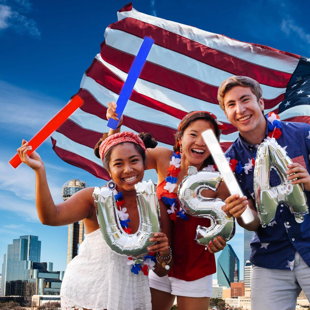 Glow Foam Sticks Bulk, 24 Pcs Red Giant LED Light Up Sticks 3 Modes Flashing Glowing Baton Wands