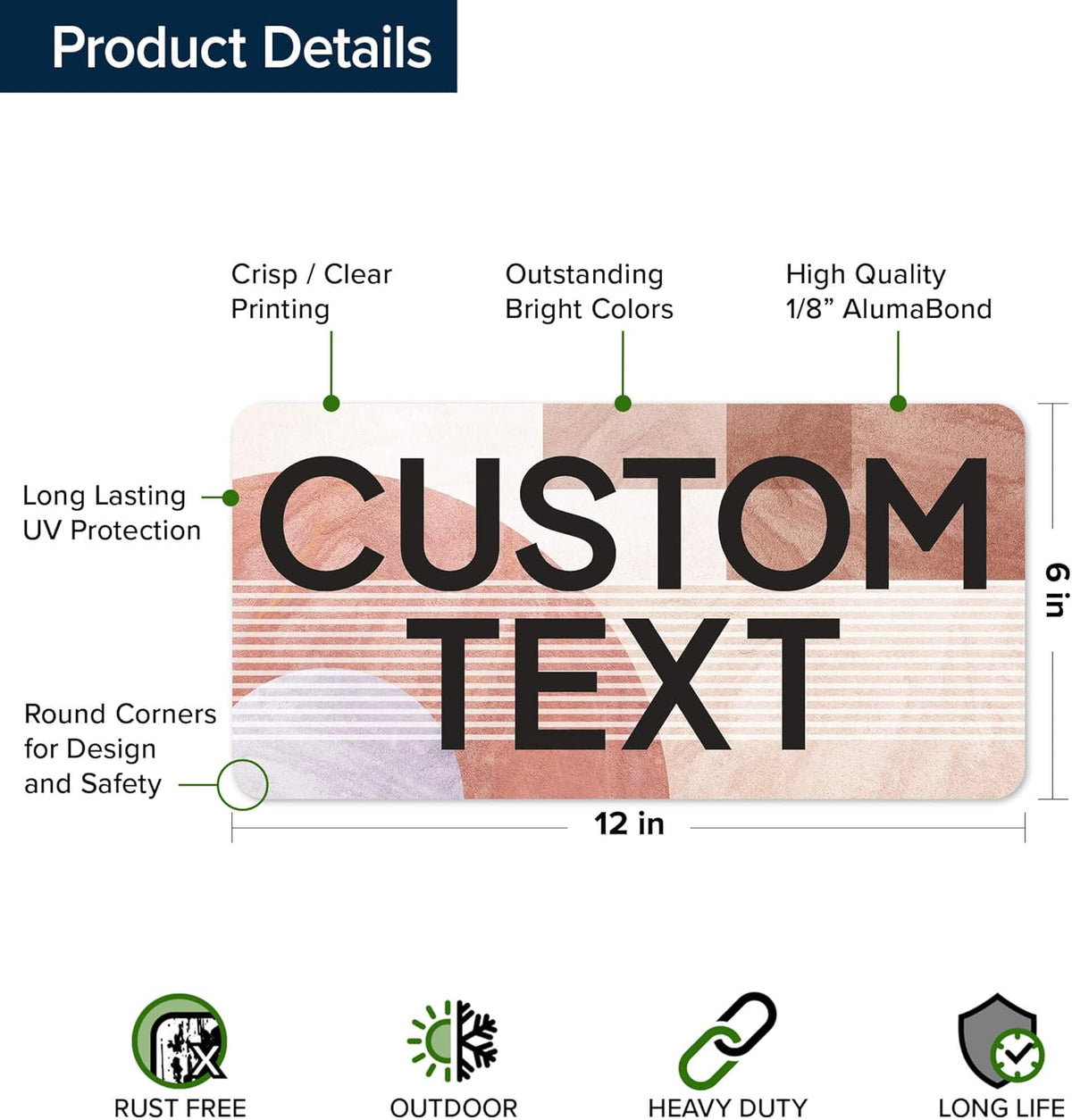 Custom Sign, Custom Street Sign, 11 Font Colors, 13 Font Styles, 4 Hole Options, 22 Sizes, 6x12