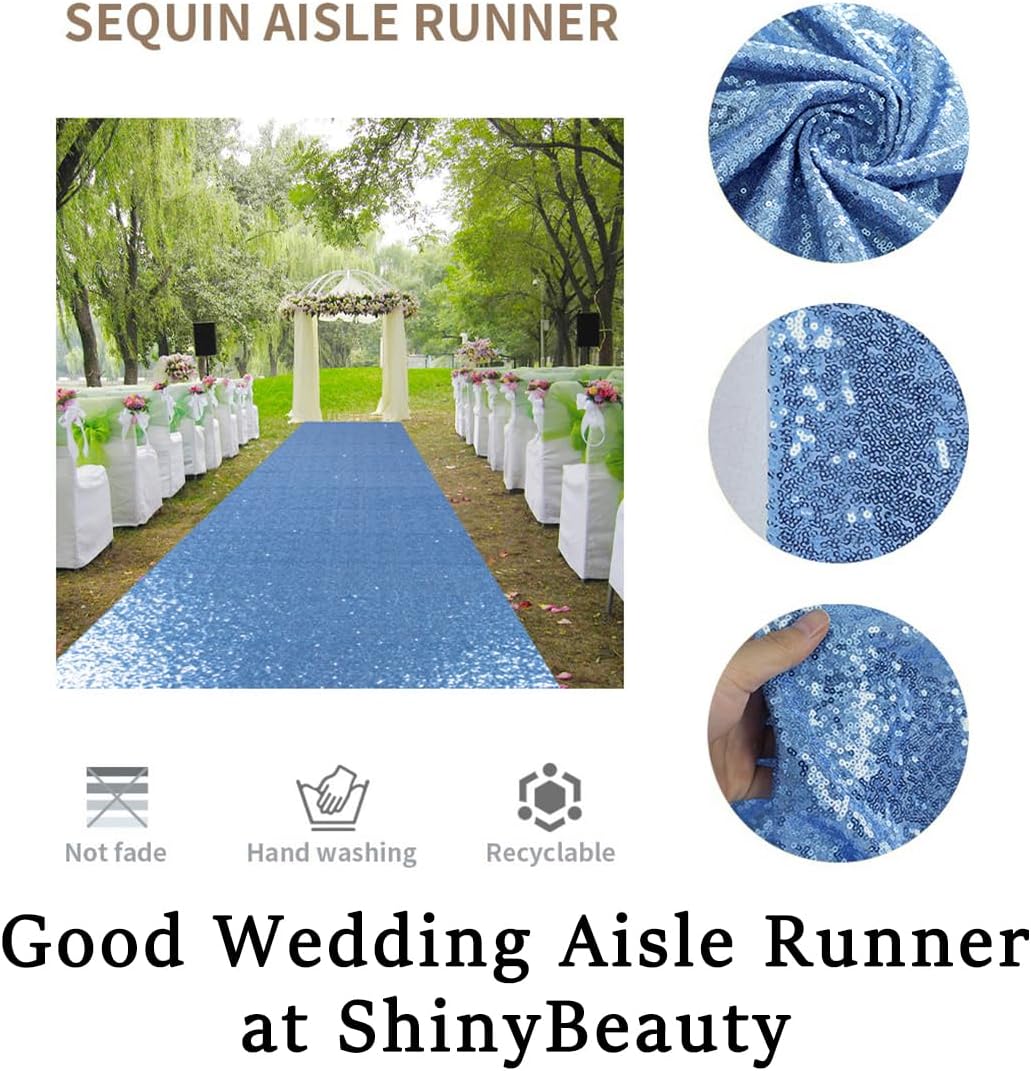 ShinyBeauty Baby Blue Sequin Aisle Runner 4x15 Feet - Sparkling Wedding Aisle Carpet for Indoor