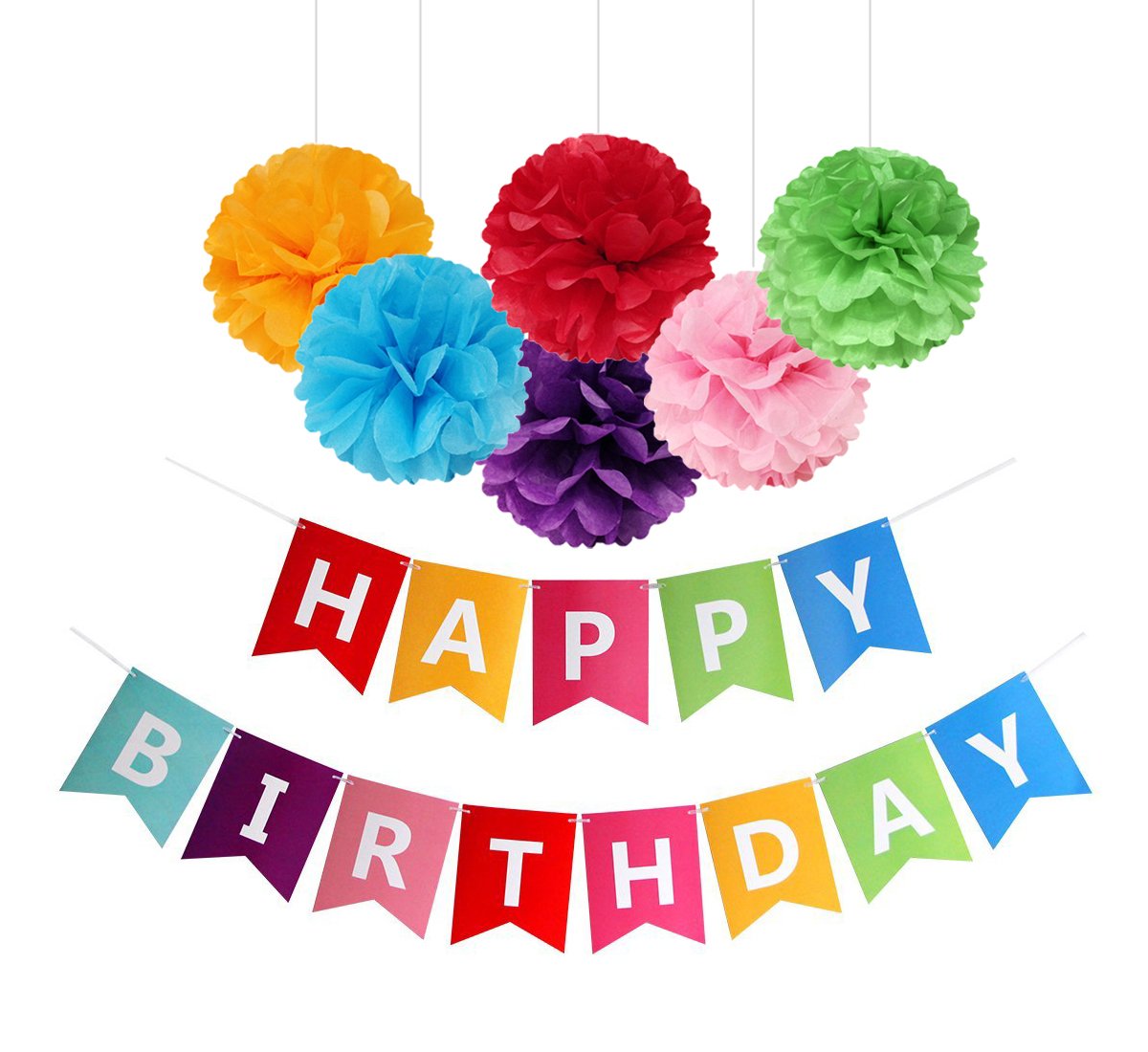 Fecedy Colorful Happy Birthday Banner Bunting Pre-Strung No DIY for Birthday Party Decorations