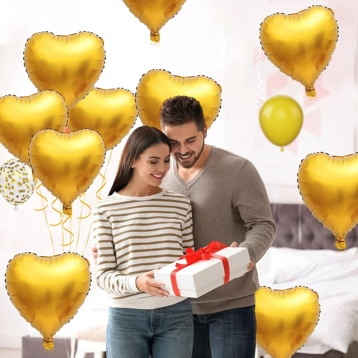 Foil Heart Balloons Gold - 10PCS Heart Shaped, 18inch Metallic Love Foil Balloons for Helium