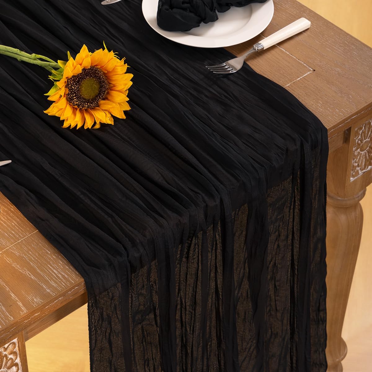 Black Halloween Table Runner Black Cheesecloth Table Runner 120 Inches Boho Gauze Fall Table