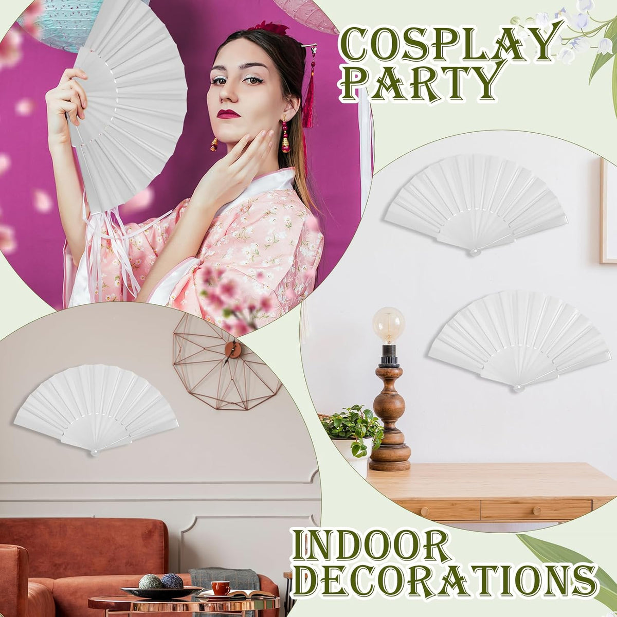 Wenqik 120 Pcs Wedding Folding Hand Fans Bulk Silk Fabric Chinese Handheld Foldable Clack Fans with