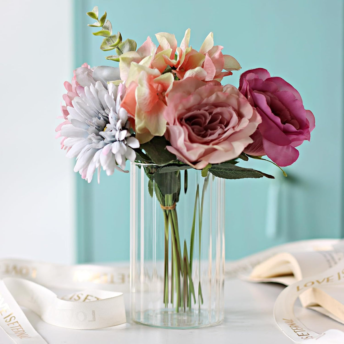 12Pcs Glass Cylinder vases for Centerpieces, 6 Inches Clear Ribbed Bud Vases for Wedding