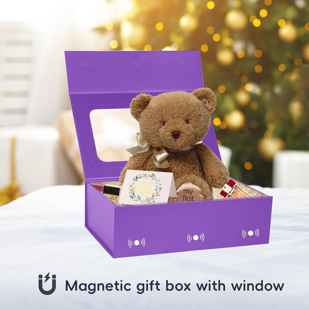 Purple Large Gift Boxes with Window, 13.5"x9"x4.3" Bridesmaid Boxe for Gift Giving,Birthday Gift