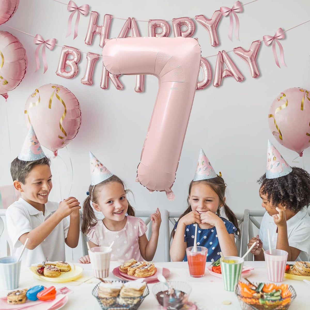 Light Pink Number Balloon 7, 40 Inch Large Self Inflating 7 Foil Number Balloons 0-9, Blush Pastel