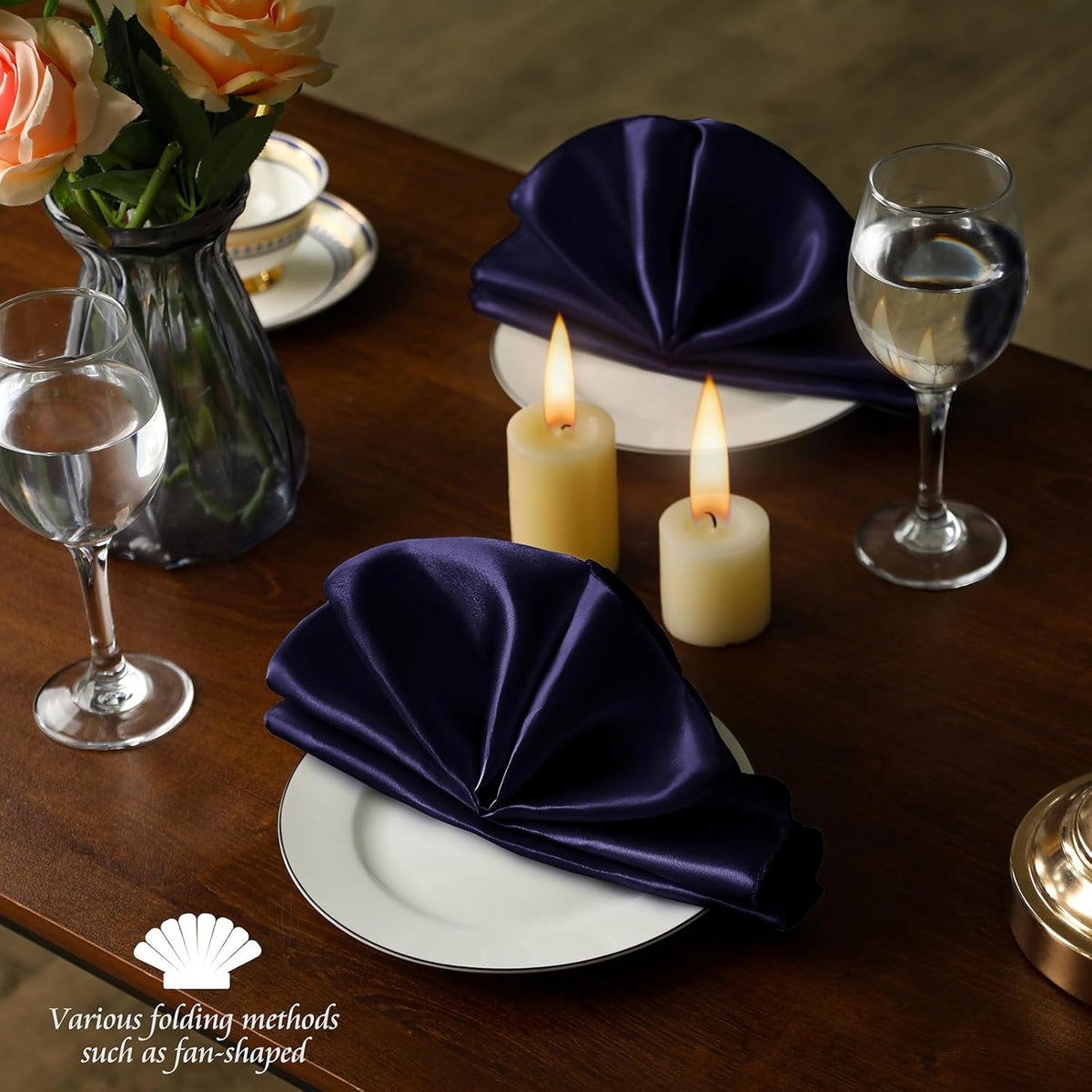 Manyshofu 60 Pieces Purple Satin Napkins - 20x20 Inches Cloth Napkins, Square Satin Fabric Napkins